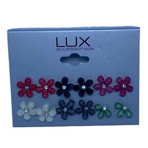 Lux Accessories Floral Stud Earrings Set In Multicolor With Rhinestones Flower D